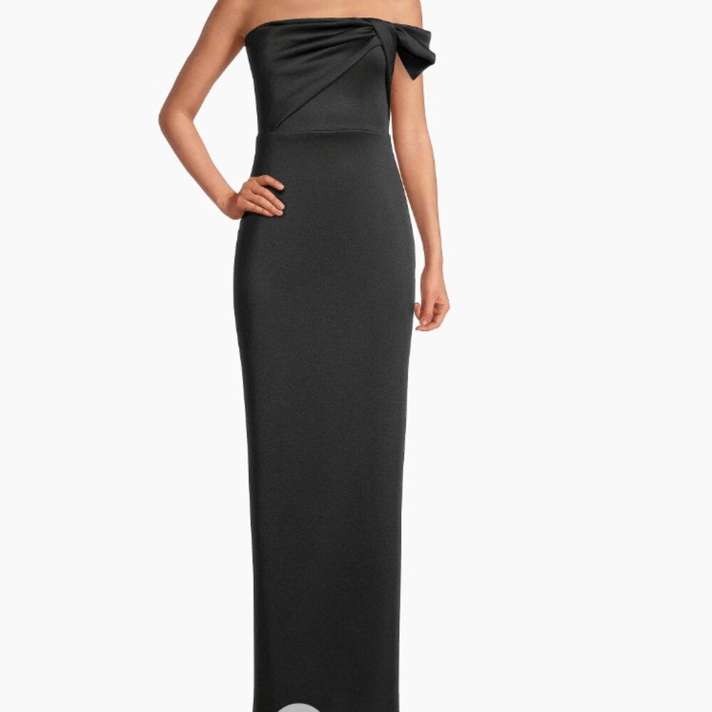 Black Halo Divina Strapless Gown Maxi long gala black tie 10 large medium slit